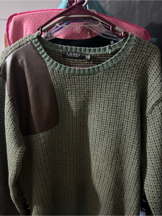 Ralph Lauren Other - Vtg Ralph Lauren Olive Crewneck Sweater Brown Shoulder Patch and Elbow Patch